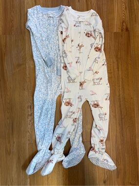 4T Footed Fleece PJs - Light Blue & Cream - 2-Pack